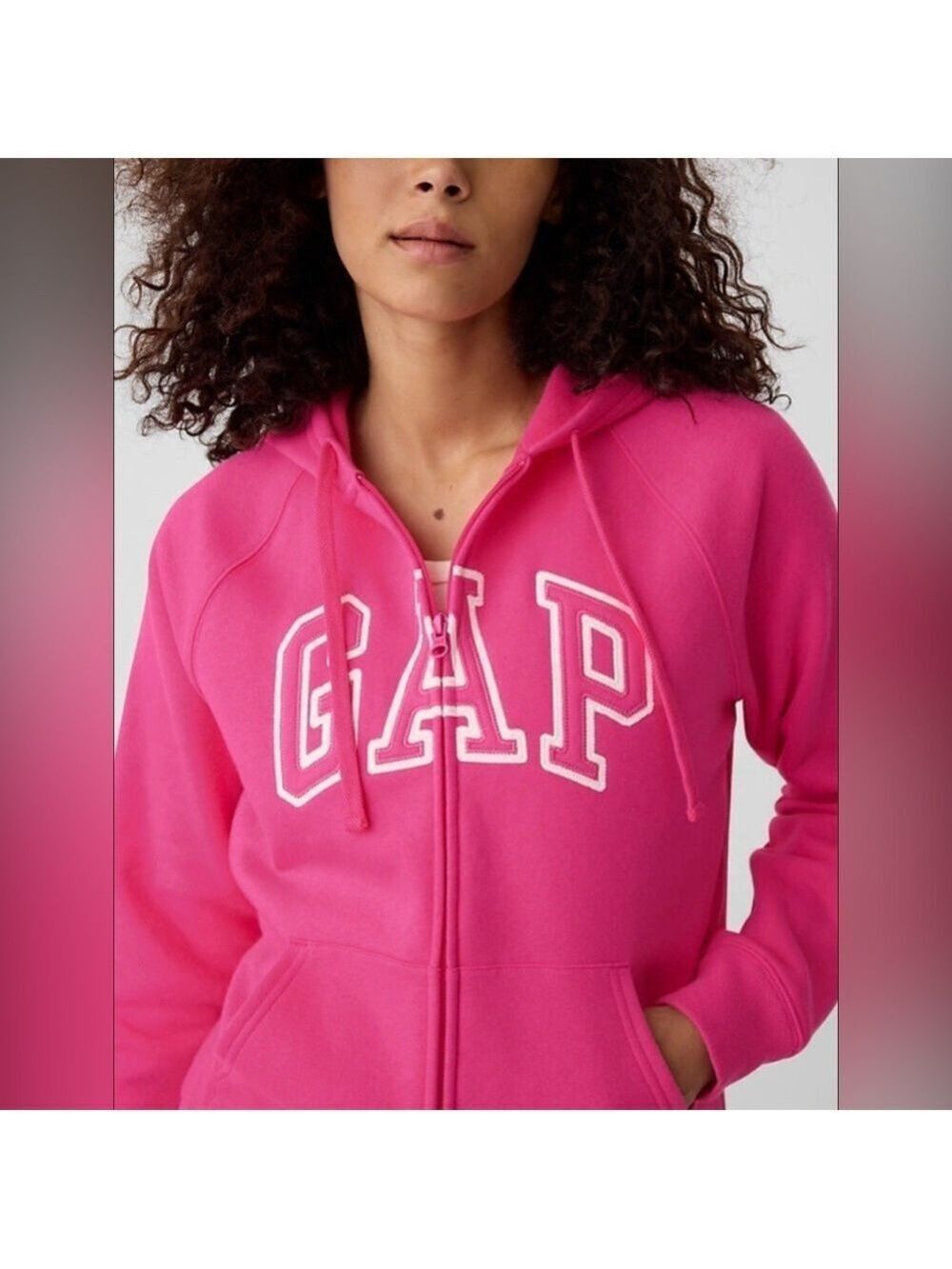 Gap Barbiecore Pink Spellout Embroidered Logo Full-Zip Jacket Hoodie XXL NWT